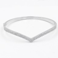 Rhodium Plated With Clear CZ Hinged Bangles