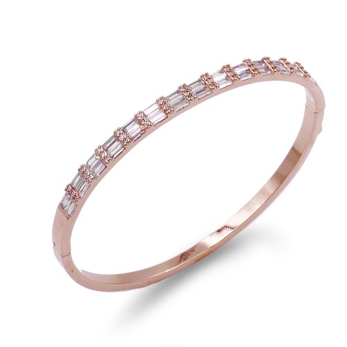 Rose Gold Plated With Clear CZ Hinged Bangles