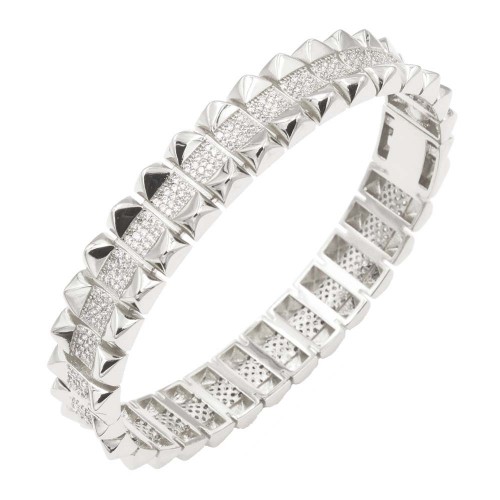 Rhodium Plated Hinged Bangles with Cubic Zirconia