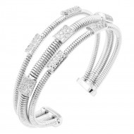 Rhodium Plated Cuff Bangles with Cubic Zirconia