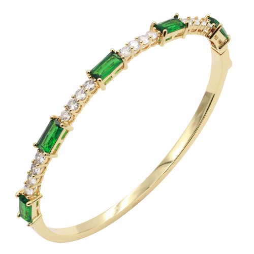 Gold Plated With Green Color CZ Bangle Bracelets