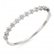 Rhodium Plated With Clear CZ Hinged Bangles