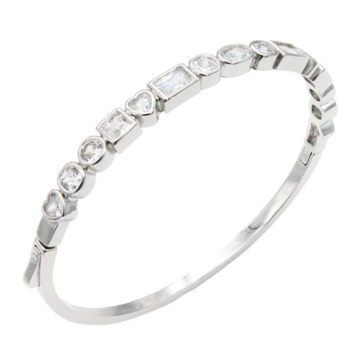 Rhodium Plated Clear CZ Bangle Bracelets