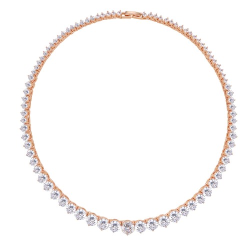 Cubic Zirconia With Rose Gold Plated Statement Necklace 16" Lengh