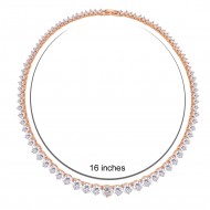 Cubic Zirconia With Rose Gold Plated Statement Necklace 16" Lengh