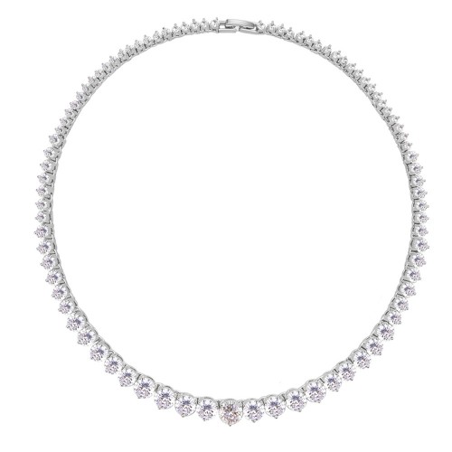 Cubic Zirconia With Rhoiudm Plated Statement Necklace 18" Lengh