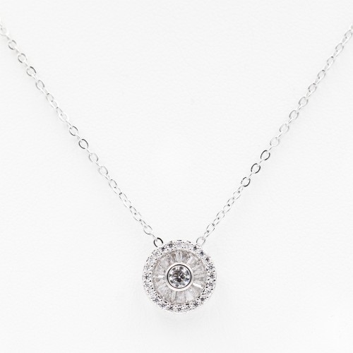 Rhodium Plated Necklace with Clear CZ