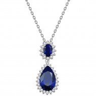 Rhodium Plated with Blue Cubic Zirconia Necklaces