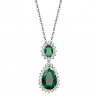 Rhodium Plated with Emerald Green Cubic Zirconia Necklaces