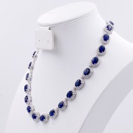 Rhodium Plated With Blue Sapphire Cubic Zirconia Halo Bridal & Proms Necklaces