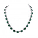 Rhodium Plated With Emerald Green Cubic Zirconia Halo Bridal &amp; Proms Necklaces