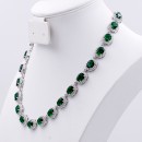 Rhodium Plated With Emerald Green Cubic Zirconia Halo Bridal &amp; Proms Necklaces