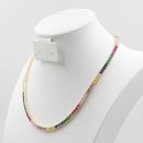 Gold Plated With Multi Color Prnicess Cut 4MM Tennis Necklaces 16&quot;+2' Lengh
