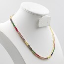 Gold Plated With Multi Color Prnicess Cut 4MM Tennis Necklaces 16&quot;+2' Lengh