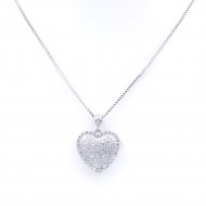 Rhodium Plated With Box Chain Heart Pendant Necklace