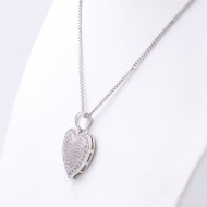 Rhodium Plated With Box Chain Heart Pendant Necklace