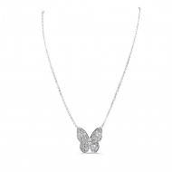 Shinny Butterfly Rhodium Plated With CZ Necklace