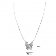 Shinny Butterfly Rhodium Plated With CZ Necklace