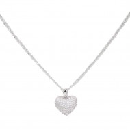 Rhodium Color.16'+2.50" Long Box Chain CZ  Heart necklace