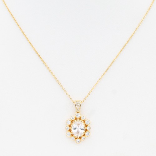 Gold Plated CZ Pendant Necklace. 16"+2"