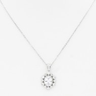 Rhodium Plated With CZ Pendant Necklace. 16"+2"