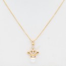 Gold Plated With Pearl, CZ Pendant Necklace. 16"+2"