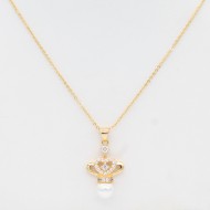 Gold Plated With Pearl, CZ Pendant Necklace. 16"+2"
