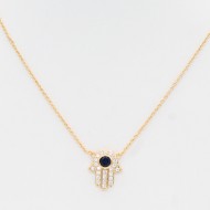 Gold Plated Hamsa Hand Pendant Necklace 16"+2"