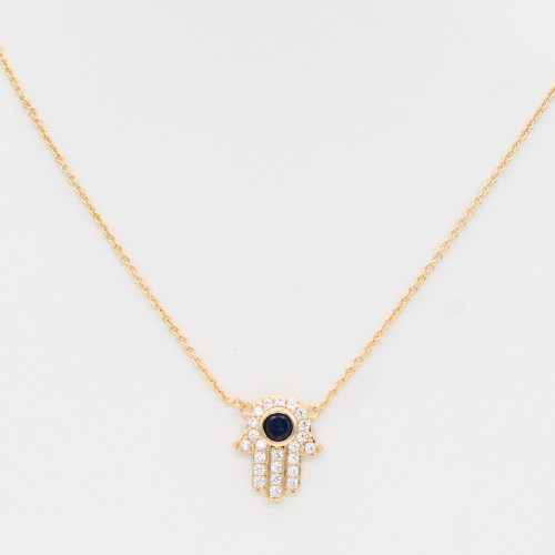 Gold Plated Hamsa Hand Pendant Necklace 16"+2"