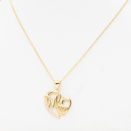 Gold Plated CZ Mother's Day Pendant Necklace. 16"+2"