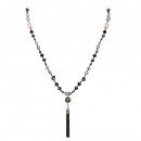 Glass Beads Multi Black &amp; Assorted Colors 45 inches Long Beads Necklace with Tassel Pendant for Women