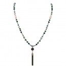 Glass Beads Multi Black &amp; Assorted Colors 45 inches Long Beads Necklace with Tassel Pendant for Women