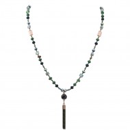 Glass Beads Green &amp; Assorted Colors 45 inches Long Beads Necklace with Tassel Pendant for Women