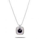 Square Shape Rhodium Plated with purple CZ Stone Necklace