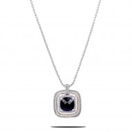 Square Shape Rhodium Plated with Black CZ Stone Necklace