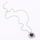 Square Shape Rhodium Plated with Black CZ Stone Necklace