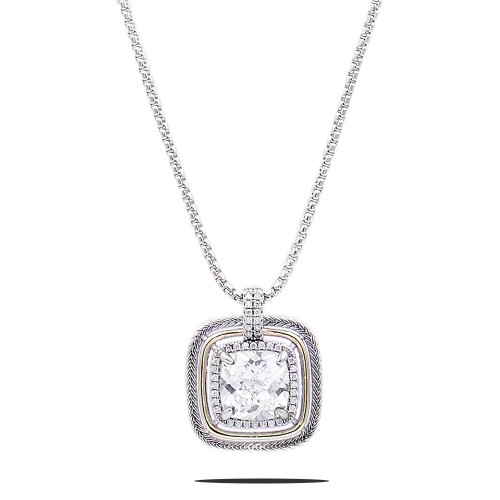 Square Shape Rhodium Plated with Clear CZ Stone Necklace