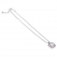 Square Shape Rhodium Plated with Clear CZ Stone Necklace