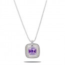 Square Shape Rhodium Plated with Topaz CZ Stone Necklace