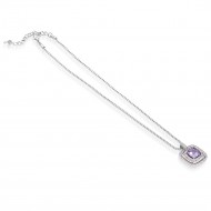 Square Shape Rhodium Plated with purple CZ Stone Necklace