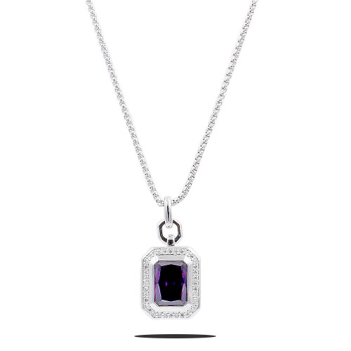 Rhodium Plated with Purple CZ Stone Pendant