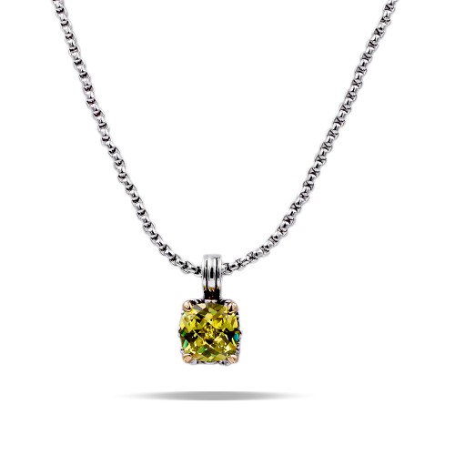 Rhodium Plated with Light Green Cubic Zirconia Pendant Necklaces