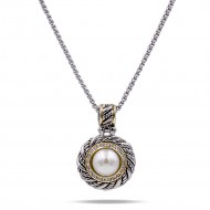 Two Tone Plated With Cubic Zirconia with Mother of Pearl Pendant Necklaces
