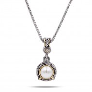 Two-tones with Pearl Cubic Zirconia Pendant Necklaces