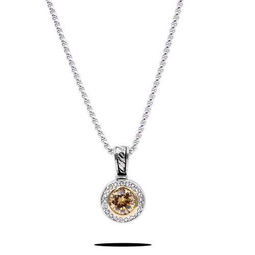 Rhodium Plated 2-Tones Necklaces with Topaz CZ
