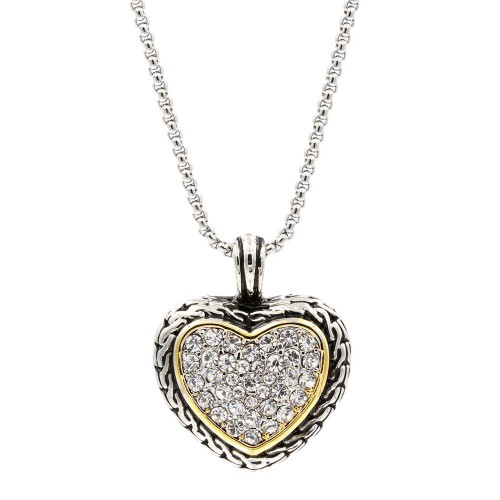 2-Tone Plated Heart Pendant Necklace with CZ