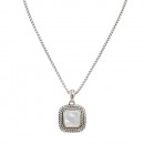 2-Tones with Mother of Pearl Cubic Zirconia Pendant Necklaces