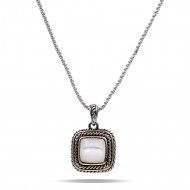 2-Tones with Mother of Pearl Cubic Zirconia Pendant Necklaces