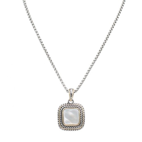 2-Tones with Mother of Pearl Cubic Zirconia Pendant Necklaces