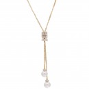 Lariat necklace with pearl, Gold